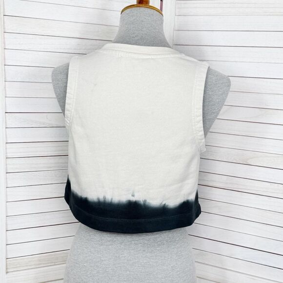 AllSaints Lila Ombre Cropped Sleeveless Sweatshirt Top Cream Black Small - Picture 5 of 12